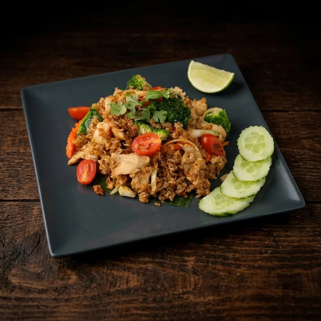Kao Pad Tom Yum — smażony ryż z galangalem i trawą cytrynową, danie z karty MADAMe Thai w Warszawie